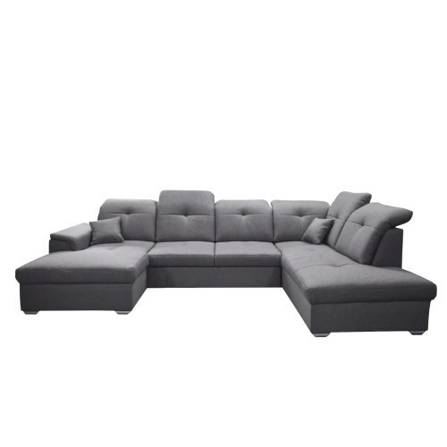 Ecksofa DAVIO U mit Schlaffunktion und Bettkasten und verstellbare Kopfstützen, Grau