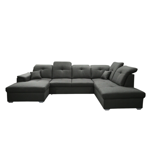 Ecksofa DAVIO U mit Schlaffunktion und Bettkasten und verstellbare Kopfstützen, Schwarz