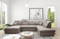 Ecksofa DAVIO U mit Schlaffunktion und Bettkasten und verstellbare Kopfstützen, Beige