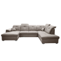Ecksofa DAVIO U mit Schlaffunktion und Bettkasten und verstellbare Kopfstützen, Beige