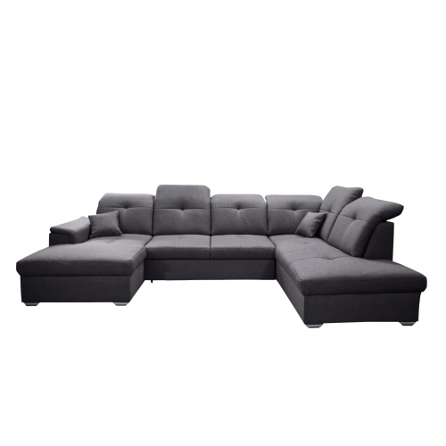 Ecksofa DAVIO U mit Schlaffunktion und Bettkasten und verstellbare Kopfstützen, Dunkelgrau