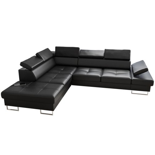 Ecksofa GALAXY Ledersofa SchwarzEcksofa GALAXY Ledersofa 225x280 cm Schlaffunktion Bettkasten, Schwarz (K-70)