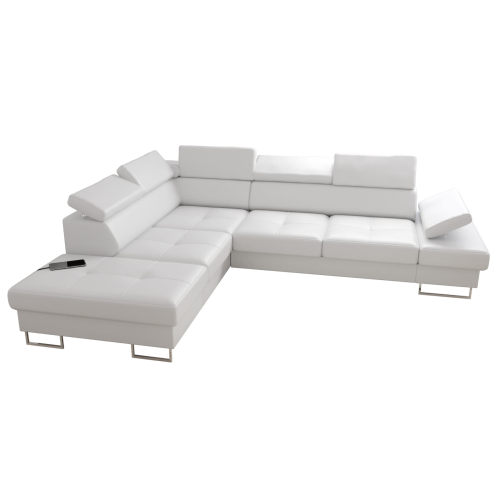 Ecksofa GALAXY Ledersofa 225x280 cm Schlaffunktion Bettkasten, Weiß (L-1)