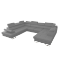 Ecksofa Leder GALAXY MAX I Ledersofa 280x350x225 cm Schlaffunktion und zwei Bettkasten, Hellgrau (U-24)