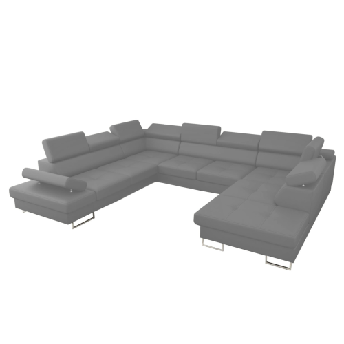 Ecksofa Leder GALAXY MAX I Ledersofa 280x350x225 cm Schlaffunktion und zwei Bettkasten, Hellgrau (U-24)