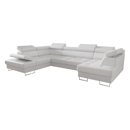 Ecksofa Echtes Leder GALAXY MAX II U-Form 215x350 Schlaffunktion Weiß (L-1)