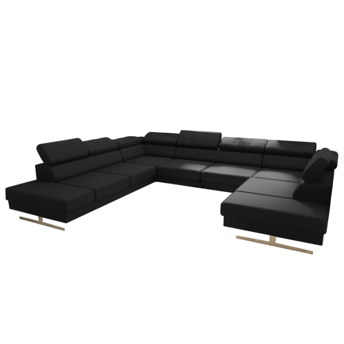 Ecksofa EMPORIO MAX I Ledersofa 300X350X220 cm verstellbare Kopfstützen, Schwarz K-70