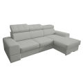 Ecksofa ROYAL MINI aus echtem Leder – 260x160 cm mit Schlaffunktion &amp; Bettkasten, Hellgrau (U-24)