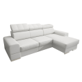 Ecksofa ROYAL MINI aus echtem Leder – 260x160 cm mit Schlaffunktion &amp; Bettkasten, Weiß (D-1)