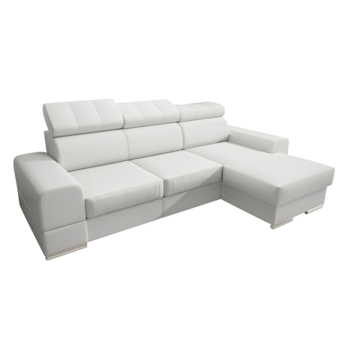 Ecksofa ROYAL MINI aus echtem Leder – 260x160 cm mit Schlaffunktion &amp; Bettkasten, Weiß (D-1)