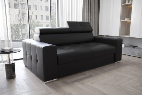 Ledersofa MARGO II Leder Couch verstellbare Kopfstützen 195 cm - Schwarz