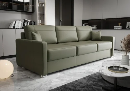 Ledersofa AVANTI DL Leder Couch mit Schlaffunktion 230 cm - Olivgrün