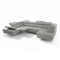 Ecksofa Leder GALAXY MAX II RELAX Ledersofa 215x350x170 cm Schlaffunktion Bettkasten Relaxfunktion Hellgrau