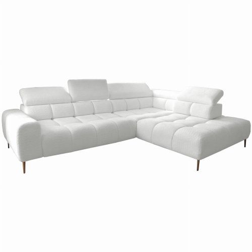 Ecksofa PLAZA L mit elektrischer Sitztiefenverstellung, verstellbaren Kopfstützen & Rückenlehnen – Bouclé, Quelle - Weiß