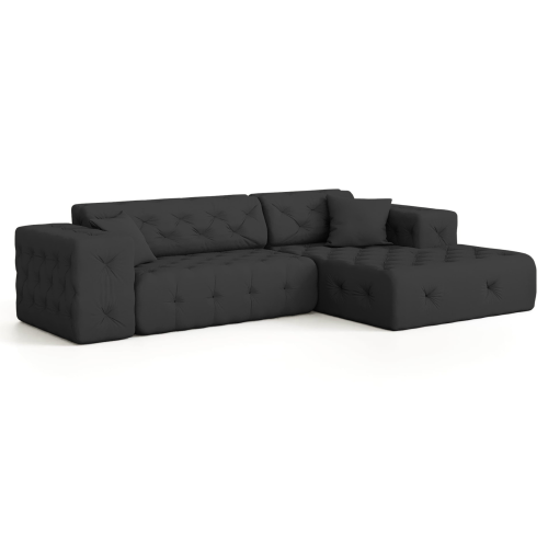 Ecksofa MODEST MINI L-Form Links/Rechts gesteppt mit Kissen - Schwarz