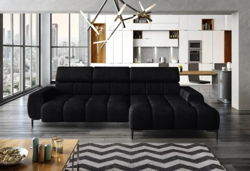 Ecksofa PLAZA MINI mit Relaxfunktion Elektrisch verstellbarer Sitz Sofa - Schwarz (Riviera 100)