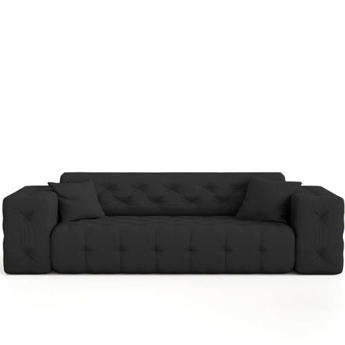 Sofa Modest 3-Sitzer – Chesterfield-Stil, Velvet Opera, dekorative Kissen, stilvolles Wohnzimmer - Schwarz