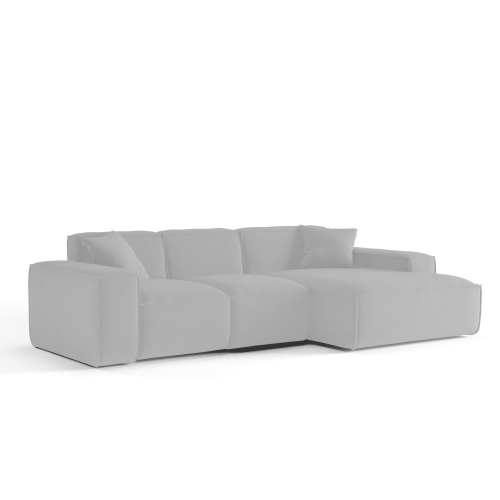 Luga Ecksofa L – Velvet Opera, modernes Design, breite Armlehnen, dekorative Kissen - Grau