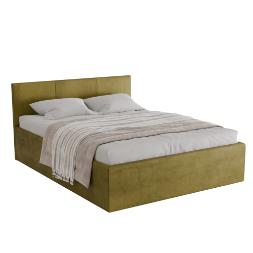 Polsterbett Dona 160x200 cm – modernes Doppelbett mit Bettkasten & gepolstertem Kopfteil - Olive (Noble 38)