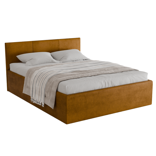 Polsterbett Dona 160x200 cm – modernes Doppelbett mit Bettkasten & gepolstertem Kopfteil - Senf (Noble 48)