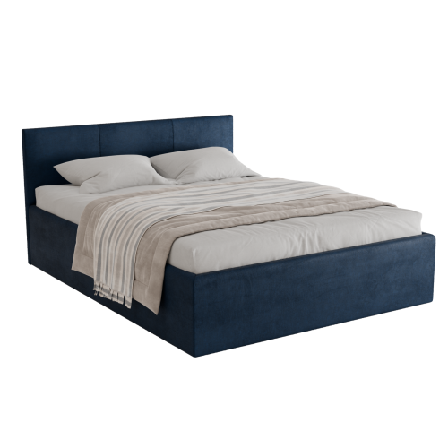 Polsterbett Dona 160x200 cm – modernes Doppelbett mit Bettkasten & gepolstertem Kopfteil - Dunkelblau (Noble 77)