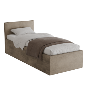 Polsterbett Dona 90x200 cm – modernes Einzelbett mit Bettkasten & gepolstertem Kopfteil - Beige (Noble 02)