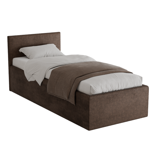 Polsterbett Dona 90x200 cm – modernes Einzelbett mit Bettkasten & gepolstertem Kopfteil - Mokka Braun (Noble 16)