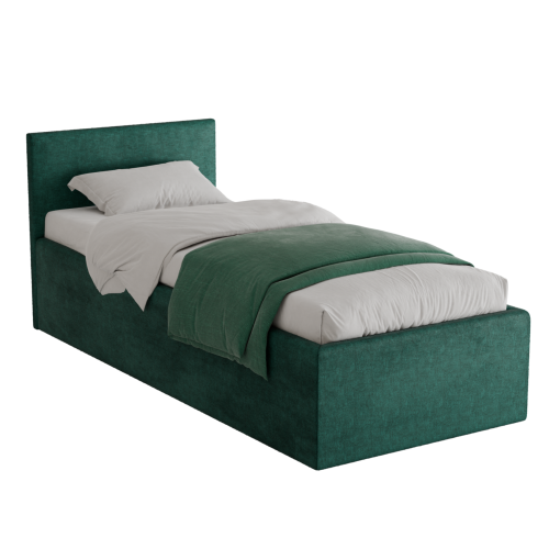 Polsterbett Dona 90x200 cm – modernes Einzelbett mit Bettkasten & gepolstertem Kopfteil - Flaschengrün (Noble 37)