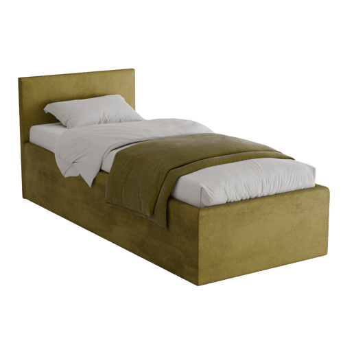 Polsterbett Dona 90x200 cm – modernes Einzelbett mit Bettkasten & gepolstertem Kopfteil - Olive (Noble 38)
