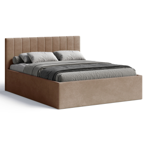 Polsterbett RETTAN 180x200 cm – modernes Doppelbett mit Bettkasten & gepolstertem Kopfteil - Dunkelbeige (Noble 09)