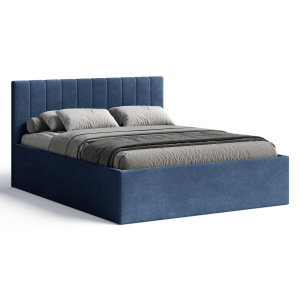 Polsterbett RETTAN 160x200 cm – modernes Doppelbett mit Bettkasten & gepolstertem Kopfteil - Dunkelblau (Noble 77)