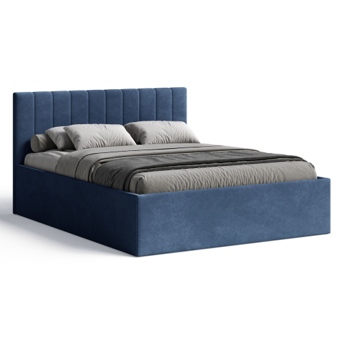 Polsterbett RETTAN 160x200 cm – modernes Doppelbett mit Bettkasten & gepolstertem Kopfteil - Dunkelblau (Noble 77)