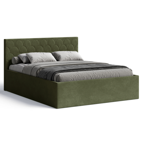 Polsterbett Radius 160x200 cm – modernes Doppelbett mit Bettkasten & gepolstertem Kopfteil - Olive (Noble 38)