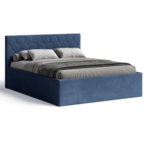 Polsterbett Radius 160x200 cm – modernes Doppelbett mit Bettkasten & gepolstertem Kopfteil - Dunkelblau (Noble 77)