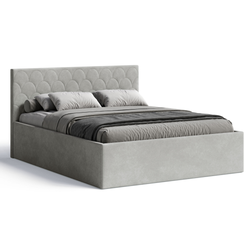 Polsterbett Radius 180x200 cm – modernes Doppelbett mit Bettkasten & gepolstertem Kopfteil - Beige (Noble 02)