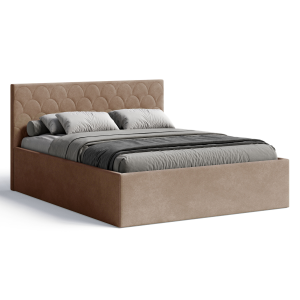 Polsterbett Radius 160x200 cm – modernes Doppelbett mit Bettkasten & gepolstertem Kopfteil - Dunkelbeige (Noble 09)