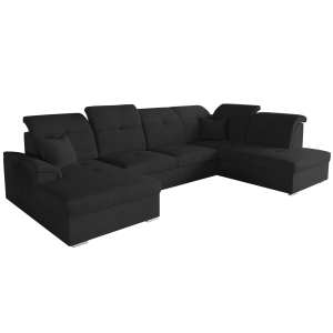 Ecksofa BONO U mit Schlaffunktion, verstellbaren Kopfstützen und Bettkasten – 320x202 cm, Brooklyn Stoff - Schwarz