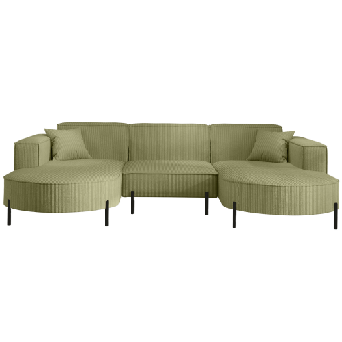 PARMA U HILLS Ecksofa – Komfortables Sofa mit Scala Cordstoff, modernes Design, 299 cm - Lime, Hellgrün.png