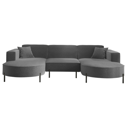 PARMA U HILLS Ecksofa – Sofa mit Bouclé Stoff Quelle, modernes Design, 299 cm - Dunkelgrau (Quelle 92)