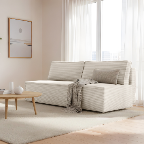 2-Sitzer Sofa LUNA mit Schlaffunktion & Bettkasten – modernes Design, Stoff POSO - Creme, Beige (Poso 100).png