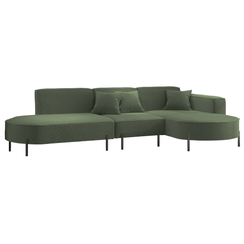 Parma Hills L – elegantes Ecksofa in L-Form mit hohen Beinen und Bouclé-Stoff - Dunkelgrün (Quelle 37)