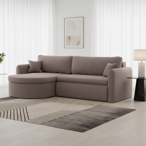 Verona L Ecksofa – Komfortables, freistehendes Wohnzimmer-Sofa mit Schlaffunktion & Bettkasten – Stoff Faro - Grau (Faro 23) 