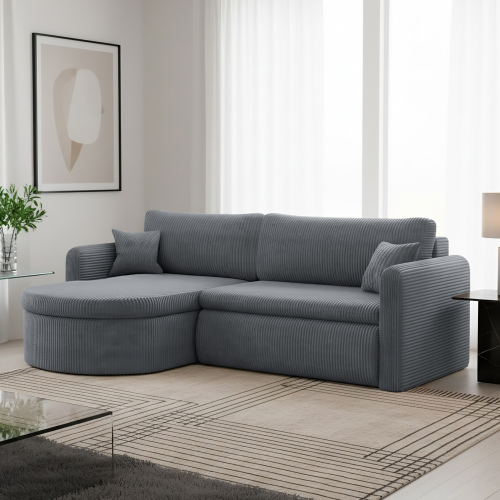 Verona L Ecksofa – Komfortables, freistehendes Wohnzimmer-Sofa mit Schlaffunktion & Bettkasten – Stoff Poso - Grau.png