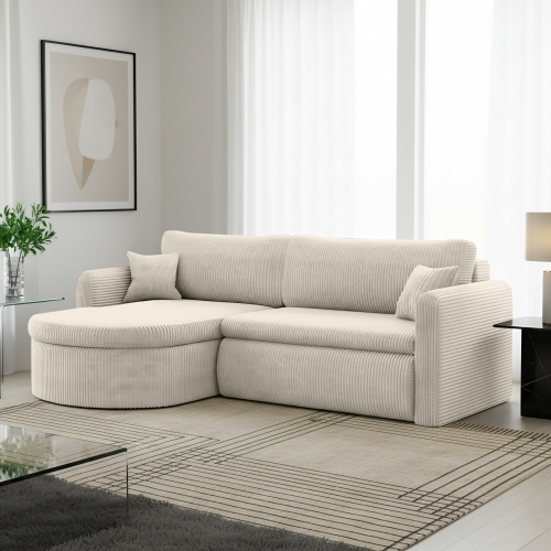 Verona L Ecksofa – Komfortables, freistehendes Wohnzimmer-Sofa mit Schlaffunktion & Bettkasten – Stoff Poso - Creme.png