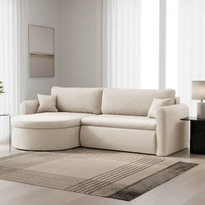 Verona L Ecksofa – Komfortables, freistehendes Wohnzimmer-Sofa mit Schlaffunktion & Bettkasten – Creme (Quelle 02)