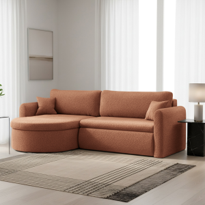 Verona L Ecksofa – Komfortables, freistehendes Wohnzimmer-Sofa mit Schlaffunktion & Bettkasten – Ziegel, Orange (Quelle 54)