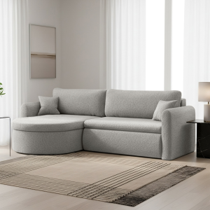 Verona L Ecksofa – Komfortables, freistehendes Wohnzimmer-Sofa mit Schlaffunktion & Bettkasten – Hellgrau (Quelle 83)