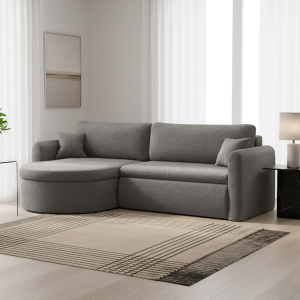 Verona L Ecksofa – Komfortables, freistehendes Wohnzimmer-Sofa mit Schlaffunktion & Bettkasten – Grau (Quelle 92)