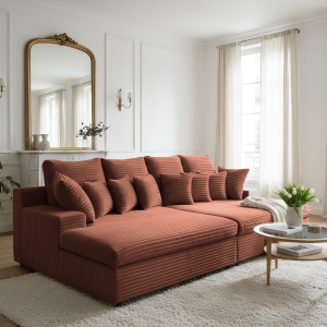 Sofa LAZY – große Familiencouch mit HR-Schaum & Schlaffunktion - Ziegel (Tilia 52)