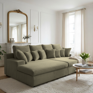 Sofa LAZY – große Familiencouch mit HR-Schaum & Schlaffunktion - Olive (Tilia 37)